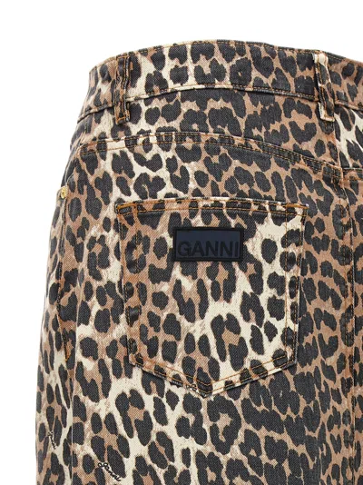 Ganni + Net Sustain Leopard-print Organic Denim Maxi Skirt In Brown