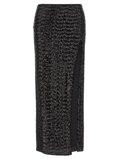 Oseree High-waisted Sequin-embellished Midi Skirt In Black