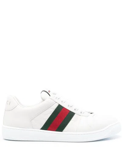 Shop Gucci Screener Leather Sneakers In White