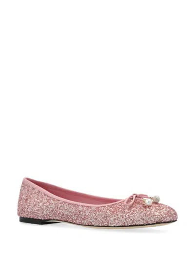 Shop Jimmy Choo Elme Flat Glittered Ballets In Pink