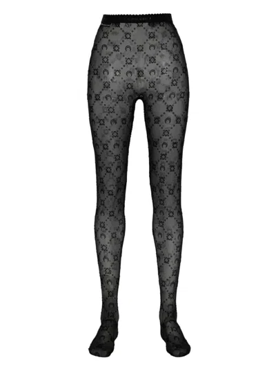 Marine Serre Crescent Moon Jacquard Tights In Black