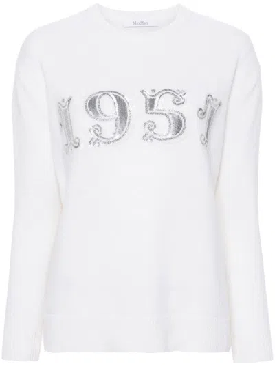 Max Mara Crew Neck Wool And Cashmere Blend Sweater In White
