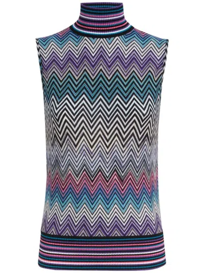 Shop Missoni Zig Zag Motif Wool Top In Clear Blue