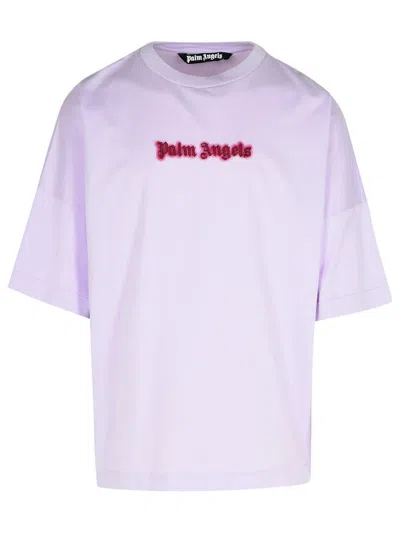 Shop Palm Angels 'neon' Lilac Cotton T-shirt In Liliac