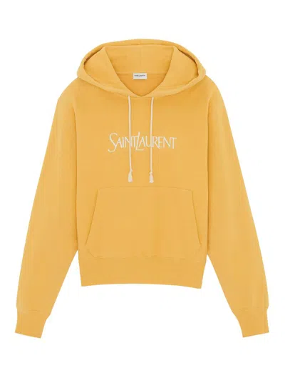 Saint Laurent Cotton Hoodie W/ Vintage Embroidery In Undefined