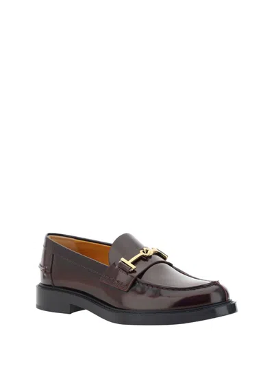 Tod's Loafers With Buckle And Golden Front In Mosto
