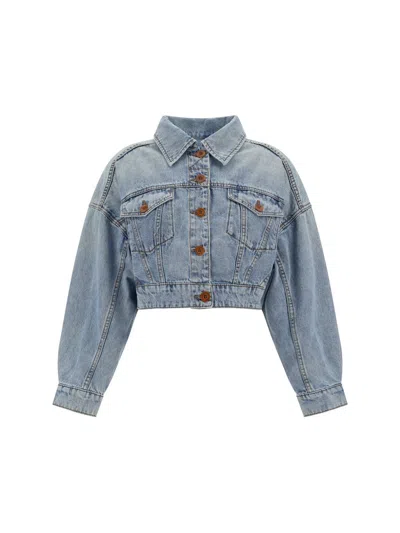 Zimmermann Raie Cropped Denim Jacket In Faded Blue