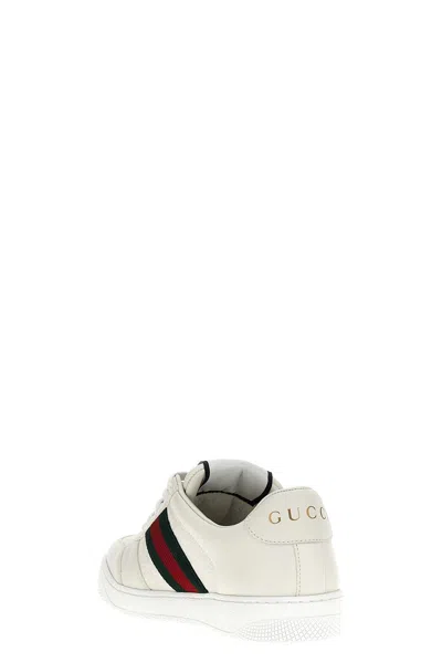 Gucci Leather Sneakers With Lateral Web Band In White
