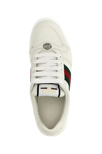 Gucci Leather Sneakers With Lateral Web Band In White