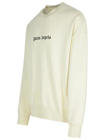 Palm Angels "classic Logo" Merino Wool And Cashmere Sweater In Cream