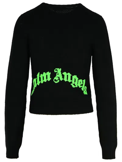 Palm Angels Dark Grey Merino Wool Blend Sweater In Black