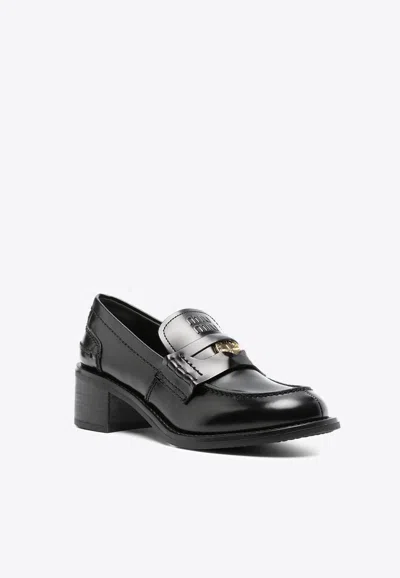 Miu Miu Penny Loafers In Brushed Leather In Black