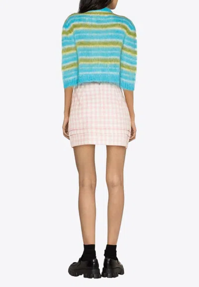 Marni Brushed Striped Cardigan In Blue