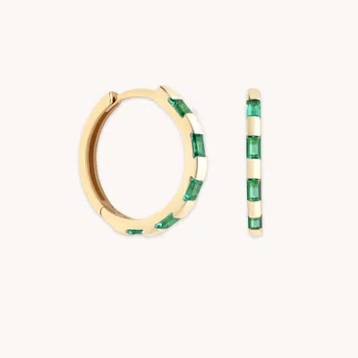 Astrid &amp; Miyu Emerald Baguette Hoops In Solid Gold