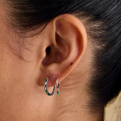 Astrid &amp; Miyu Emerald Baguette Hoops In Solid White Gold