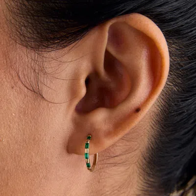 Astrid &amp; Miyu Emerald Baguette Hoops In Solid Gold