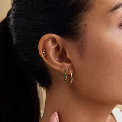 Astrid &amp; Miyu Emerald Baguette Hoops In Solid Gold