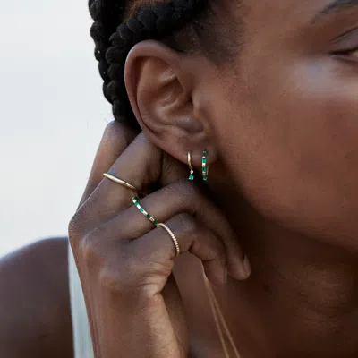 Astrid &amp; Miyu Emerald Baguette Hoops In Solid Gold