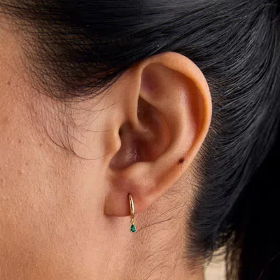Astrid &amp; Miyu Emerald Pear Charm Huggies In Solid Gold