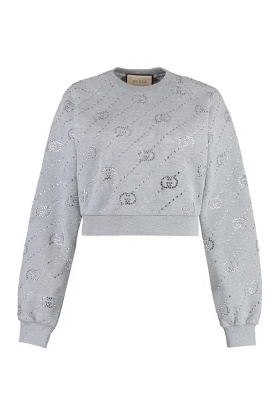 Shop Gucci Cotton Crew-neck Sweatshirt With Logo In Grey