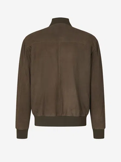 Shop Loro Piana Leather Bomber Jacket In Military Green