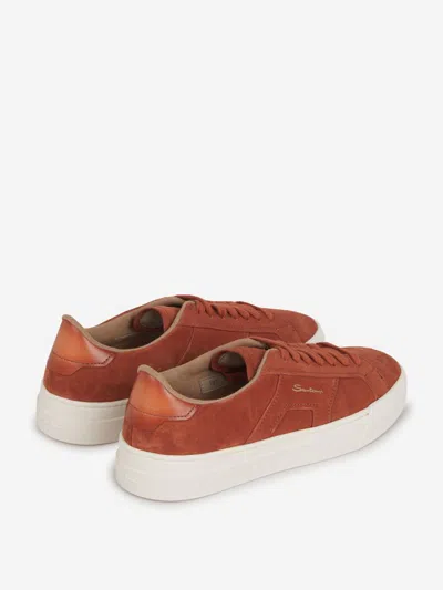 Shop Santoni Suede Logo Sneakers In Terracota