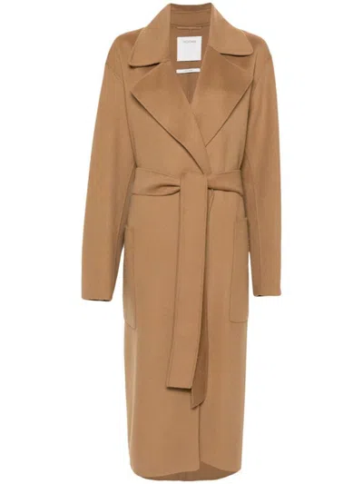 Shop Sportmax Poison Coat With Belt Clothing In Beige