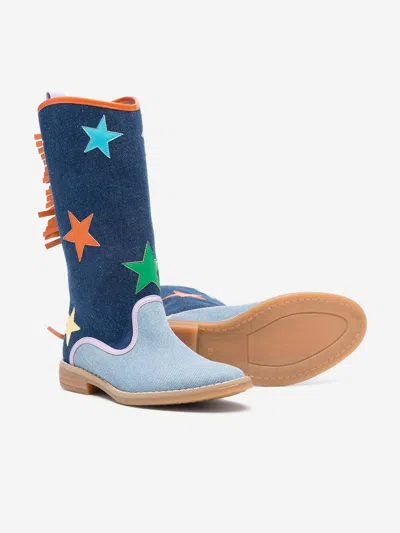 Stella Mccartney Kids Girls Blue Denim Star Cowboy Boots In Blue