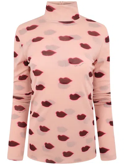 Shop Stella Mccartney Lips-print Long Sleeve Top In Dusty Rose