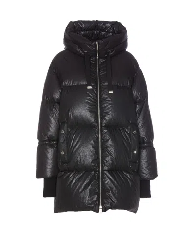 Moorer Hooded Padded Jacket With Snap Button Pockets In Black