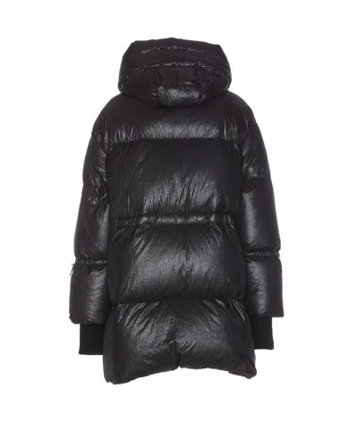 Moorer Hooded Padded Jacket With Snap Button Pockets In Black