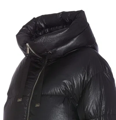 Moorer Hooded Padded Jacket With Snap Button Pockets In Black