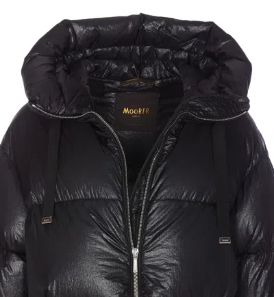 Moorer Hooded Padded Jacket With Snap Button Pockets In Black