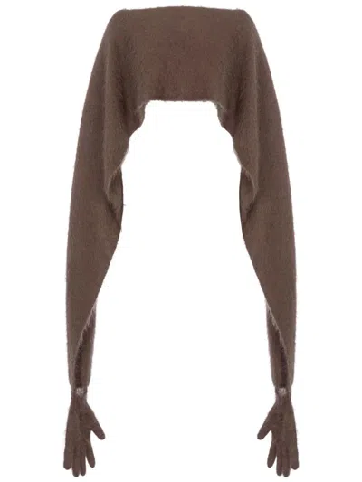 Moschino Deconstructed Glove Wool Blend Cardigan In Brown
