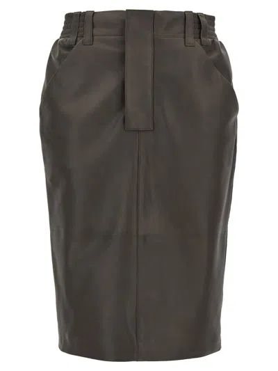 Saint Laurent Gonna A Matita A Vita Alta In Pelle In Gray