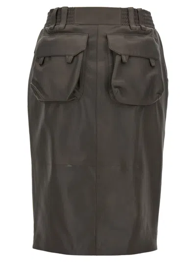 Saint Laurent Gonna A Matita A Vita Alta In Pelle In Gray