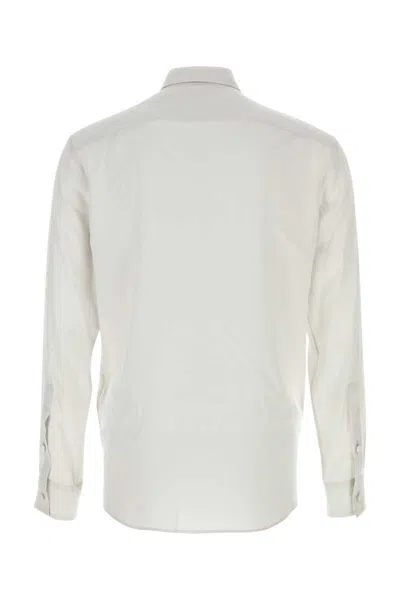Valentino Long-sleeved Shirt In Cotton Poplin With Flower Patch In White