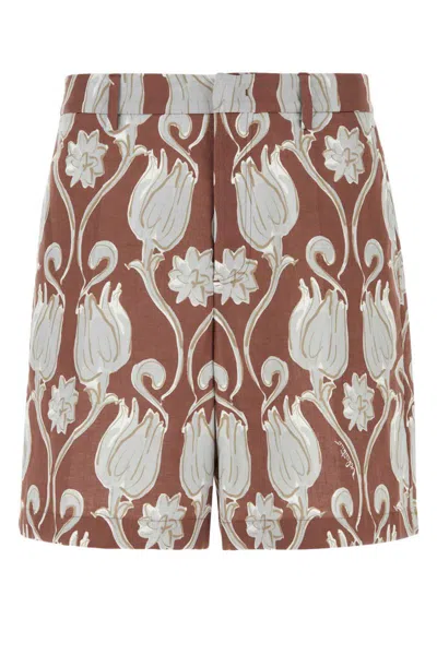 Valentino Floral Print Linen Bermuda Shorts In Floral