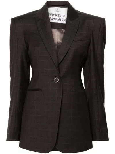 Vivienne Westwood Check Pattern Blazer Peak Lapels In Brown