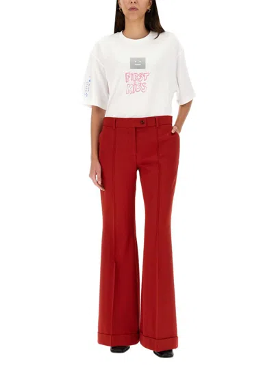 Acne Studios Wool Blend Pants With Button Closure And Belt Loops For Women In Red