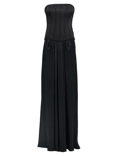 Shop Alberta Ferretti Corset Satin Dress In Black