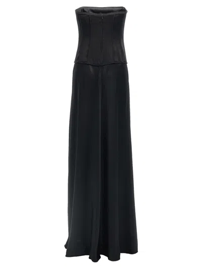 Shop Alberta Ferretti Corset Satin Dress In Black