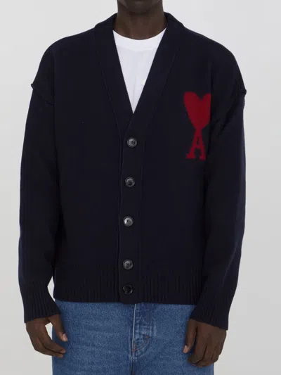 Shop Ami Alexandre Mattiussi Ami De Coeur Cardigan In Blue