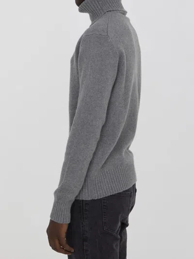 Ami Alexandre Mattiussi Heart Friend Turtleneck Sweater In Cashmere Blend In Grey