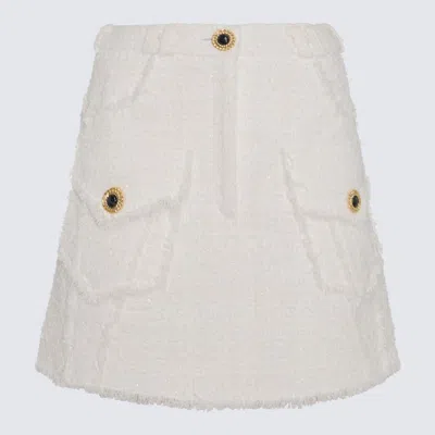 Shop Balmain White Cotton Blend Skirt