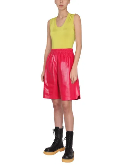 Shop Bottega Veneta Leather Shorts In Red