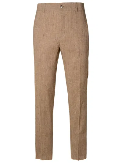 Brian Dales Brown Linen Blend Trousers In Brown
