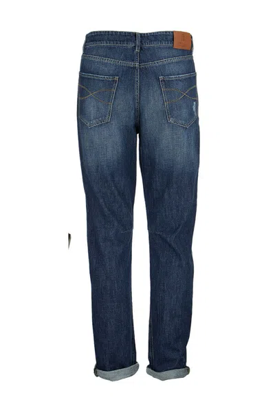 Shop Brunello Cucinelli "distressed Denim Leisure Fit Jeans For In Blue