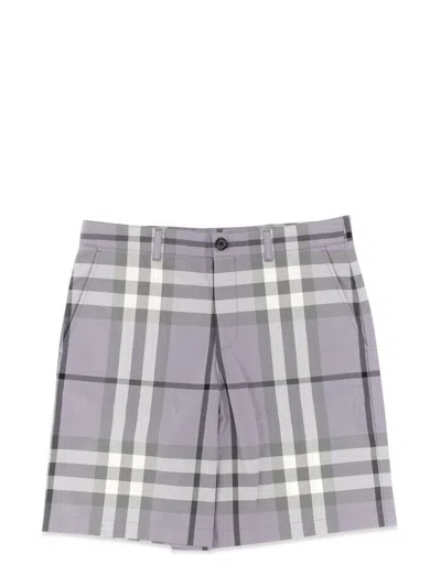 Shop Burberry Bermuda Shorts With Tartan Pattern In Grey