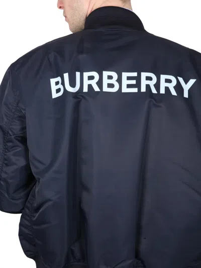 Shop Burberry Bomber Jacket With Logo Print In Blue